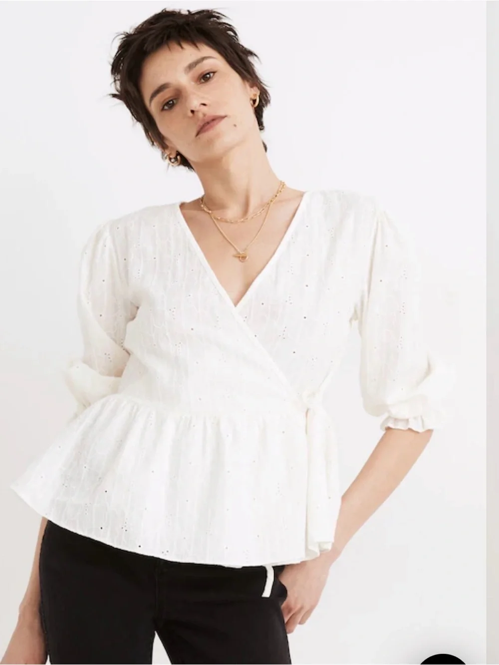 Madewell Eyelet Wrap Peplum Top